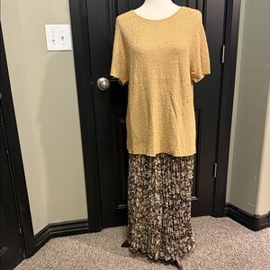 Worthington Mustard Knit Top with Brown Printed Maxi Skirt